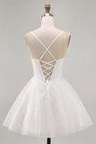 Glitter White A-Line Corset Homecoming Dress with Lace-up Back