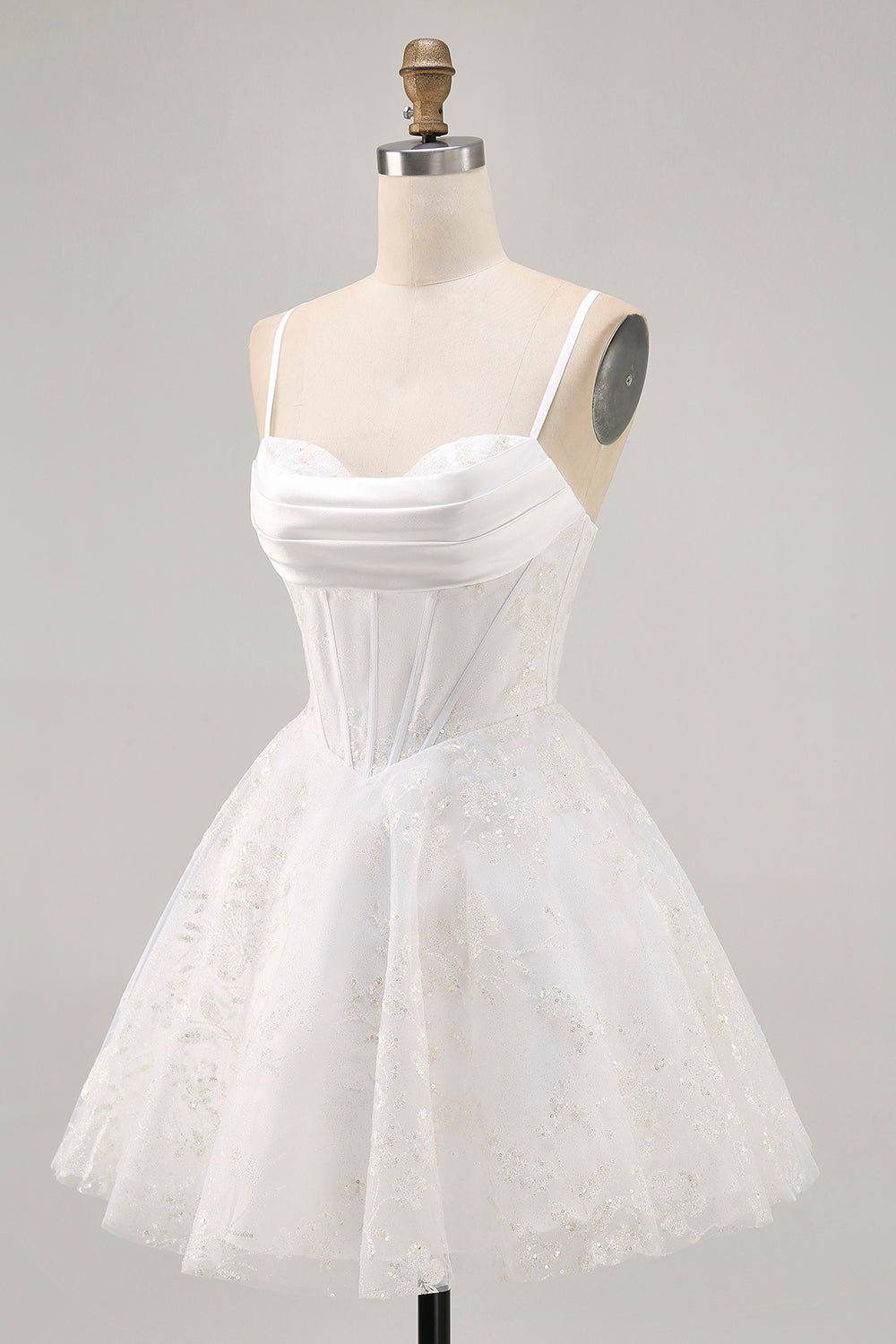 Glitter White A-Line Corset Homecoming Dress with Lace-up Back