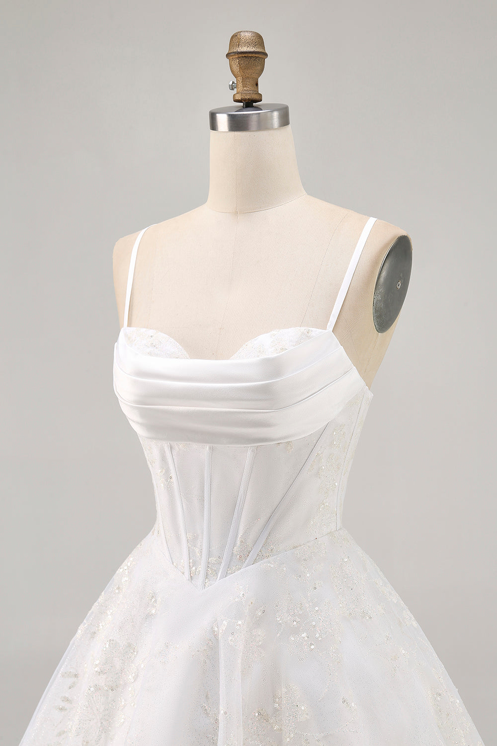 Glitter White A-Line Corset Homecoming Dress with Lace-up Back