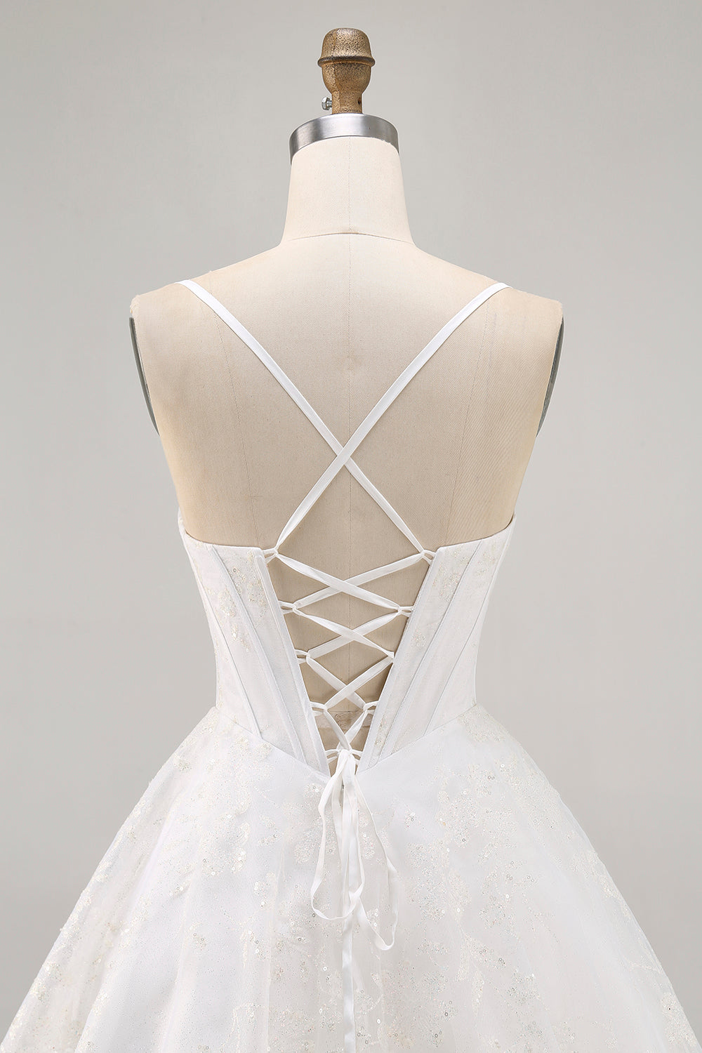 Glitter White A-Line Corset Homecoming Dress with Lace-up Back