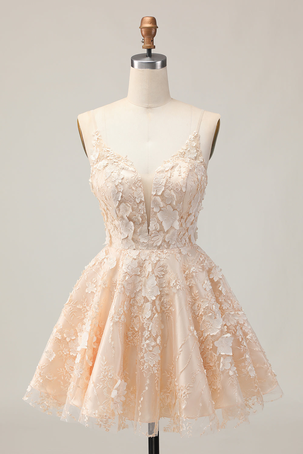 Apricot A-Line Floral Homecoming Dress with Appliques