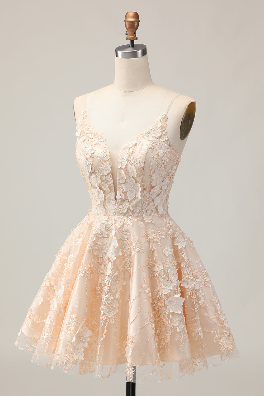 Apricot A-Line Floral Homecoming Dress with Appliques
