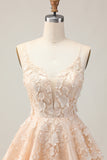 Apricot A-Line Floral Homecoming Dress with Appliques