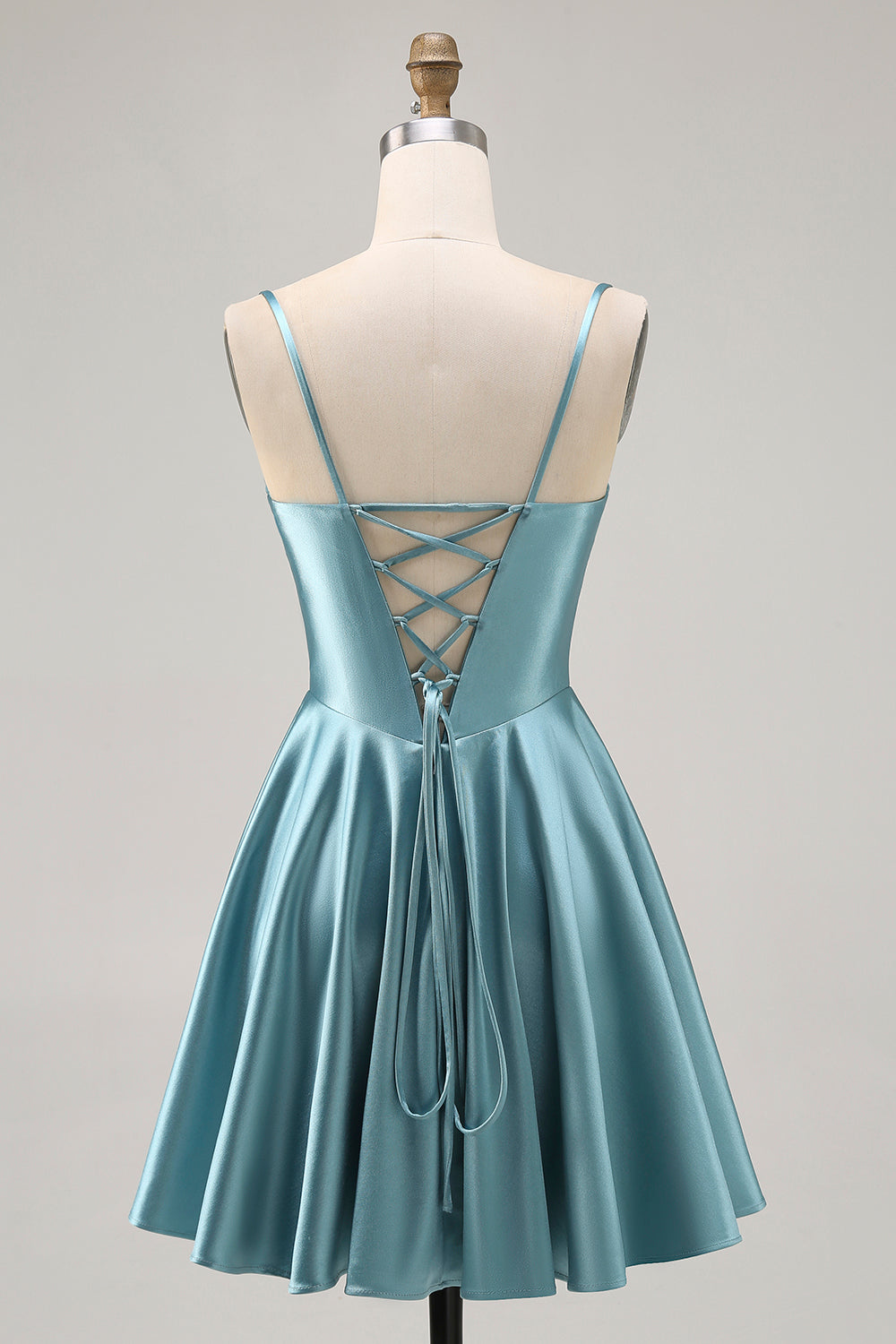 Satin Corset Grey Green A Line Homecoming Dress