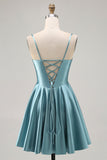 Satin Corset Grey Green A Line Homecoming Dress