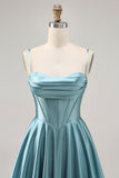 Satin Corset Grey Green A Line Homecoming Dress