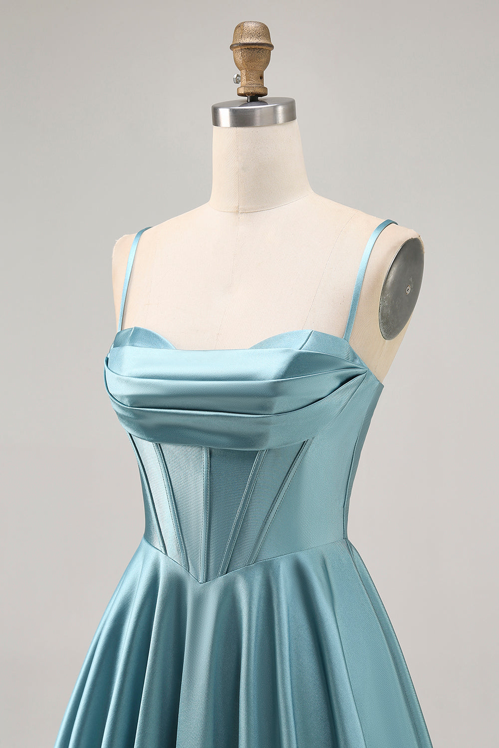Satin Corset Grey Green A Line Homecoming Dress