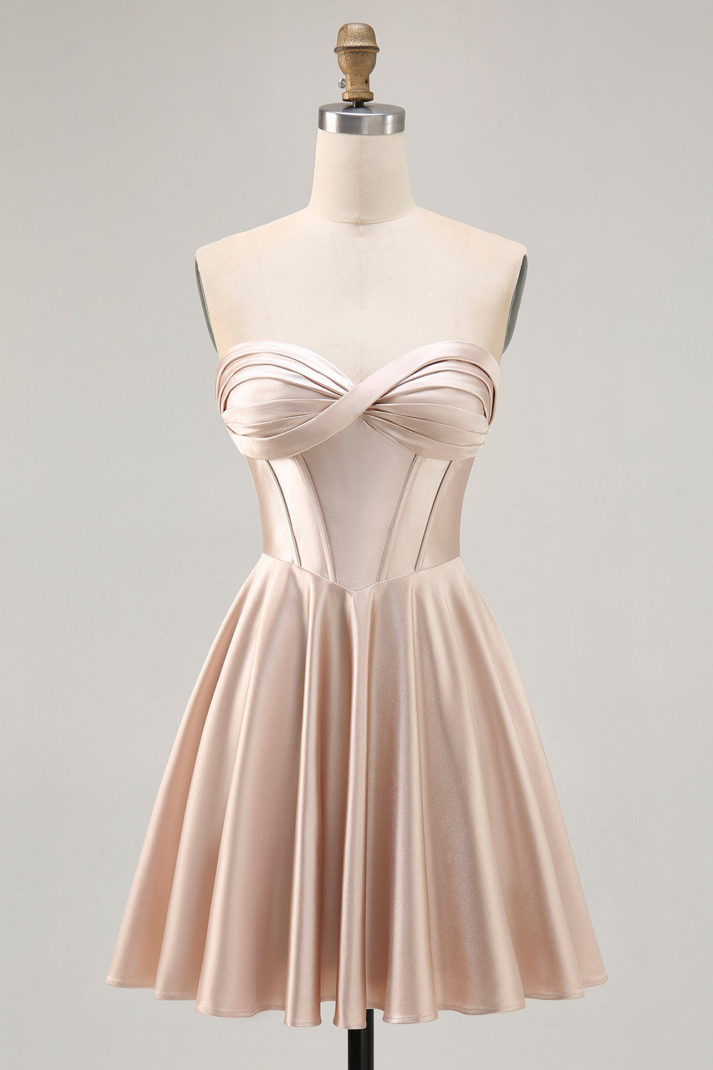 Champagne Corset Satin Strapless Homecoming Dress