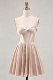 Champagne Corset Satin Strapless Homecoming Dress