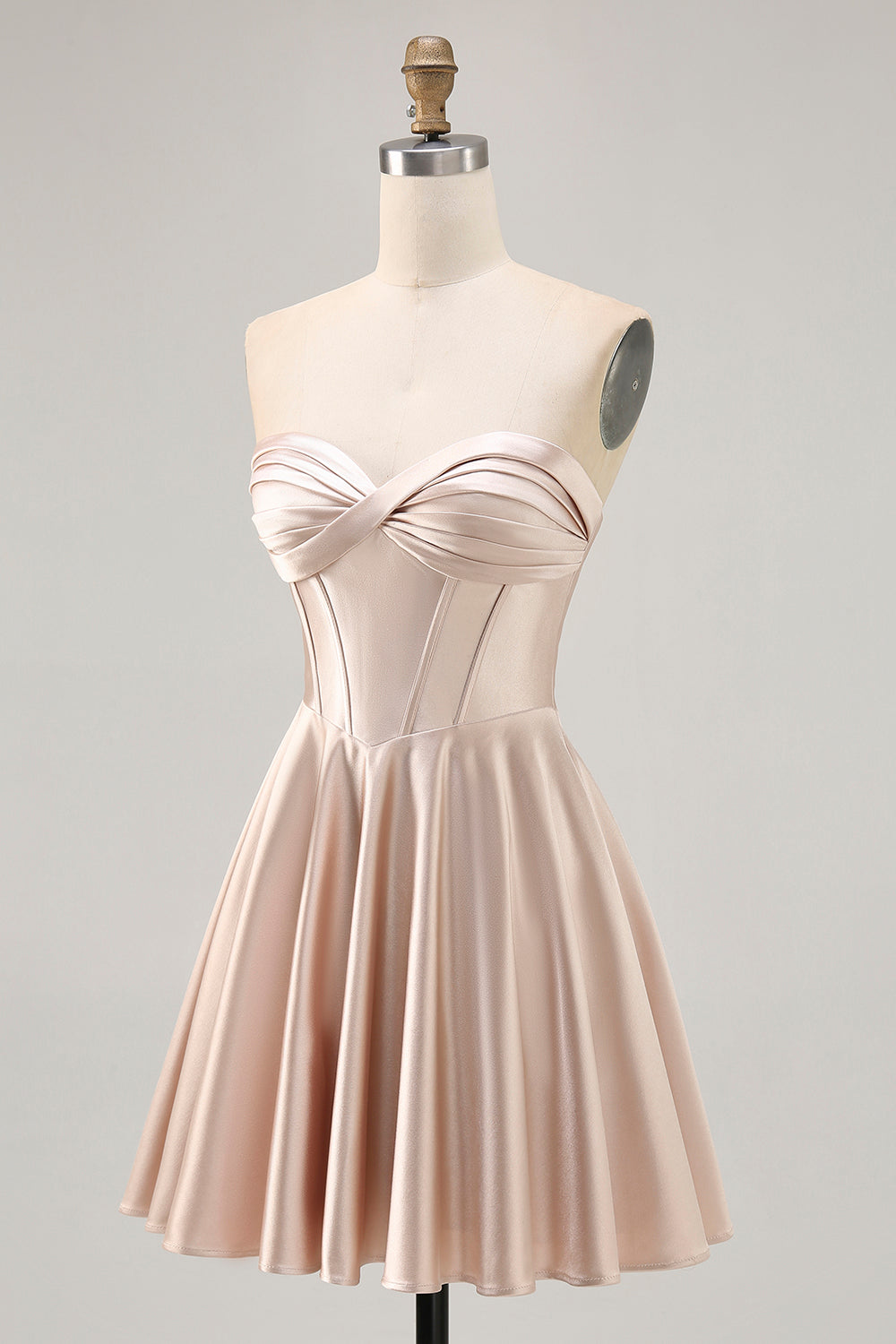 Champagne Corset Satin Strapless Homecoming Dress