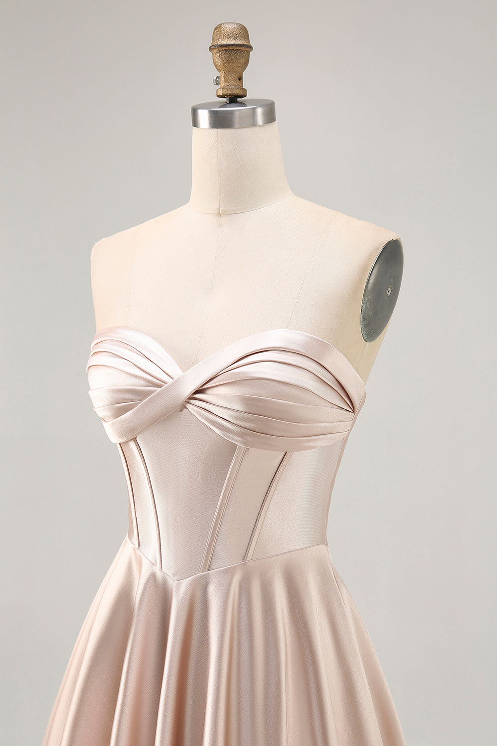 Champagne Corset Satin Strapless Homecoming Dress