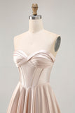 Champagne Corset Satin Strapless Homecoming Dress