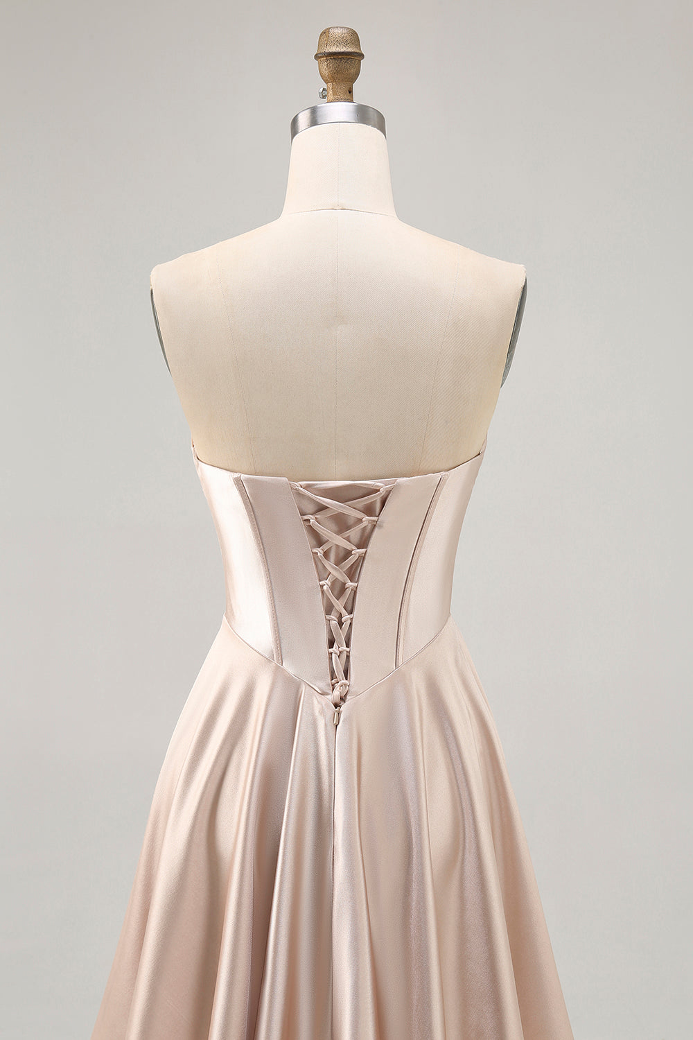 Champagne Corset Satin Strapless Homecoming Dress