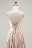 Champagne Corset Satin Strapless Homecoming Dress