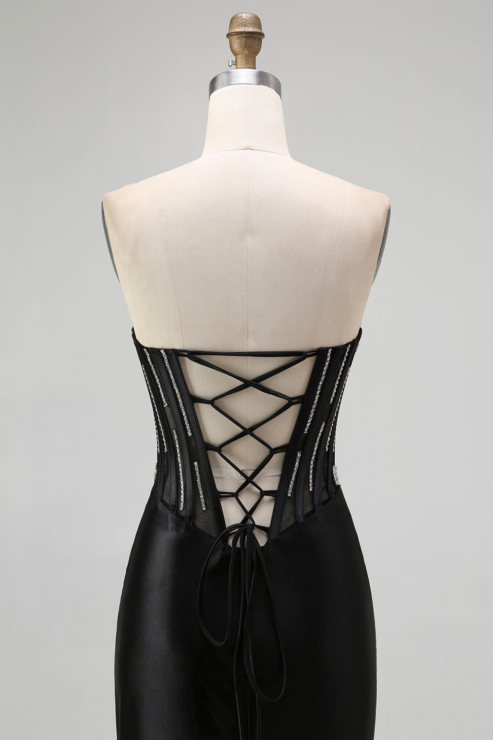 Black Beaded Strapless Corset Mermaid Prom Dress with Slit