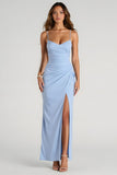 Light Blue Sheath Chiffon Bridesmaid Dress With Slit