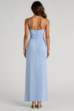 Light Blue Sheath Chiffon Bridesmaid Dress With Slit
