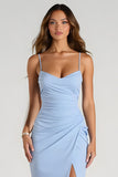 Light Blue Sheath Chiffon Bridesmaid Dress With Slit