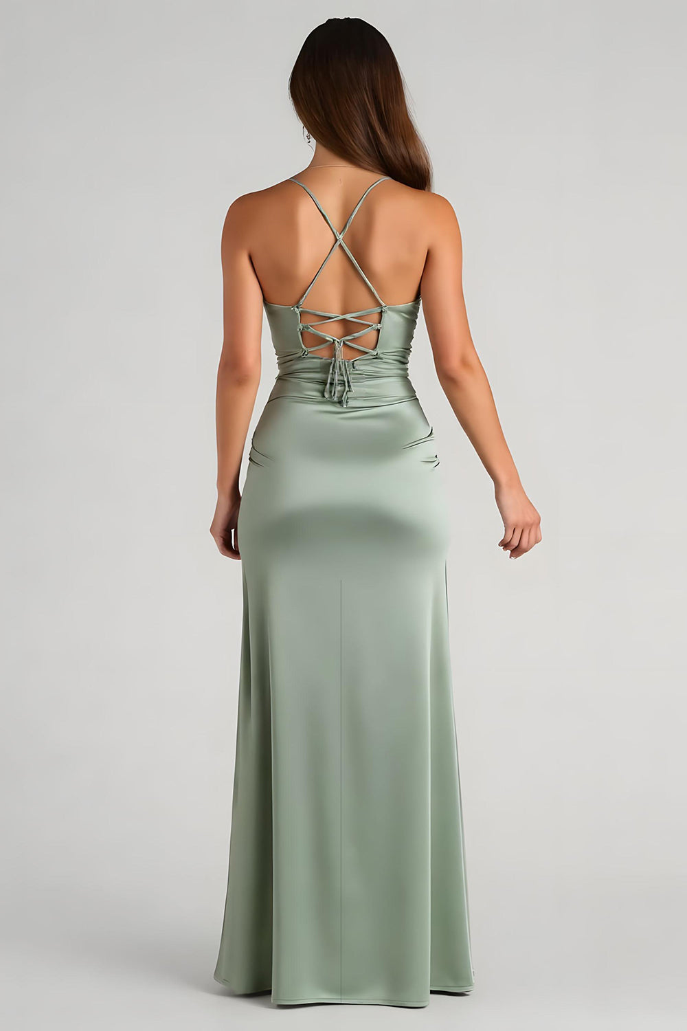 Eucalyptus Sheath Satin Bridesmaid Dress With Slit