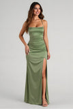 Eucalyptus Sheath Satin Bridesmaid Dress With Slit