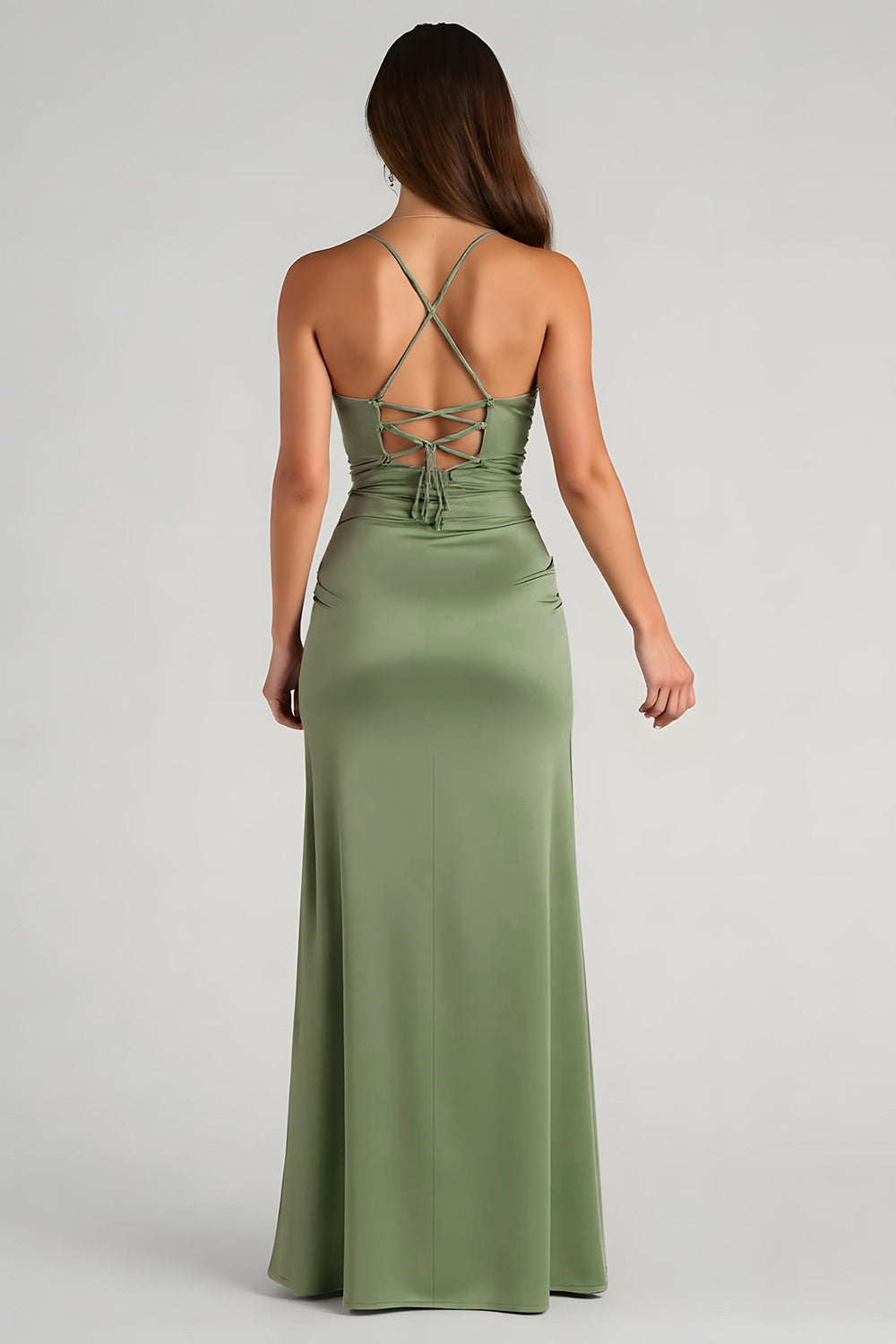 Eucalyptus Sheath Satin Bridesmaid Dress With Slit