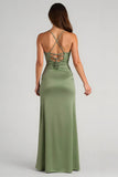 Eucalyptus Sheath Satin Bridesmaid Dress With Slit