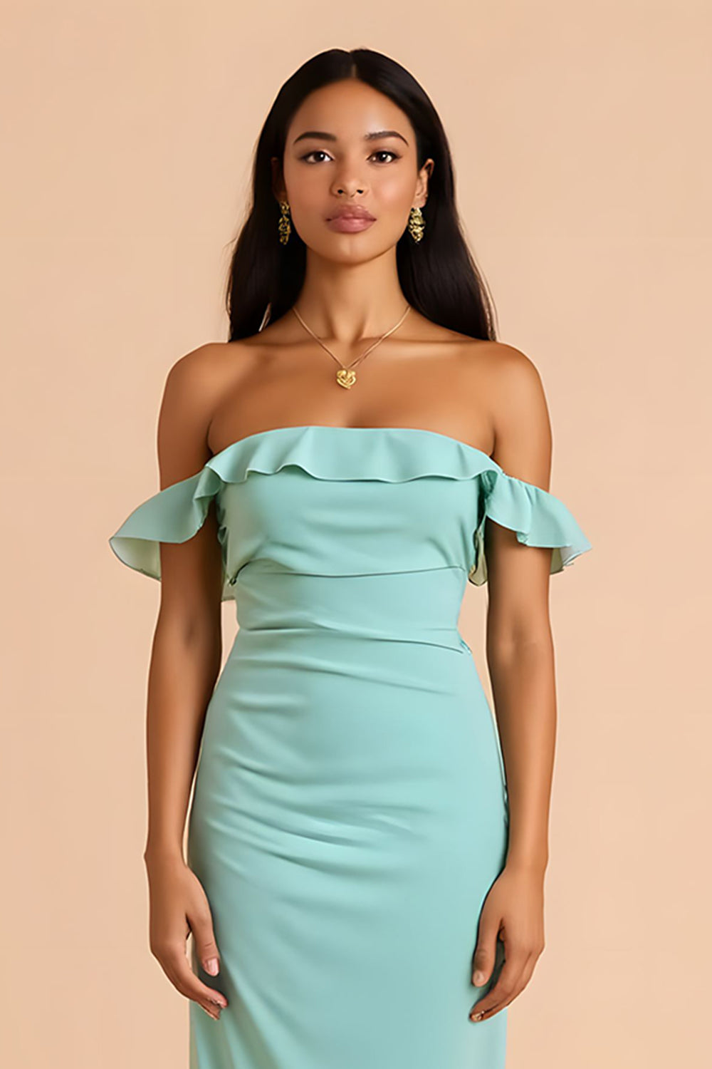 Mint Green Off The Shoulder Sheath Bridesmaid Dress