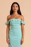 Mint Green Off The Shoulder Sheath Bridesmaid Dress