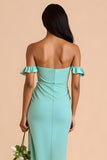 Mint Green Off The Shoulder Sheath Bridesmaid Dress
