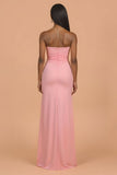 Strapless Blush Sheath Chiffon Bridesmaid Dress With Slit