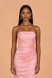 Strapless Blush Sheath Chiffon Bridesmaid Dress With Slit