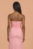 Strapless Blush Sheath Chiffon Bridesmaid Dress With Slit