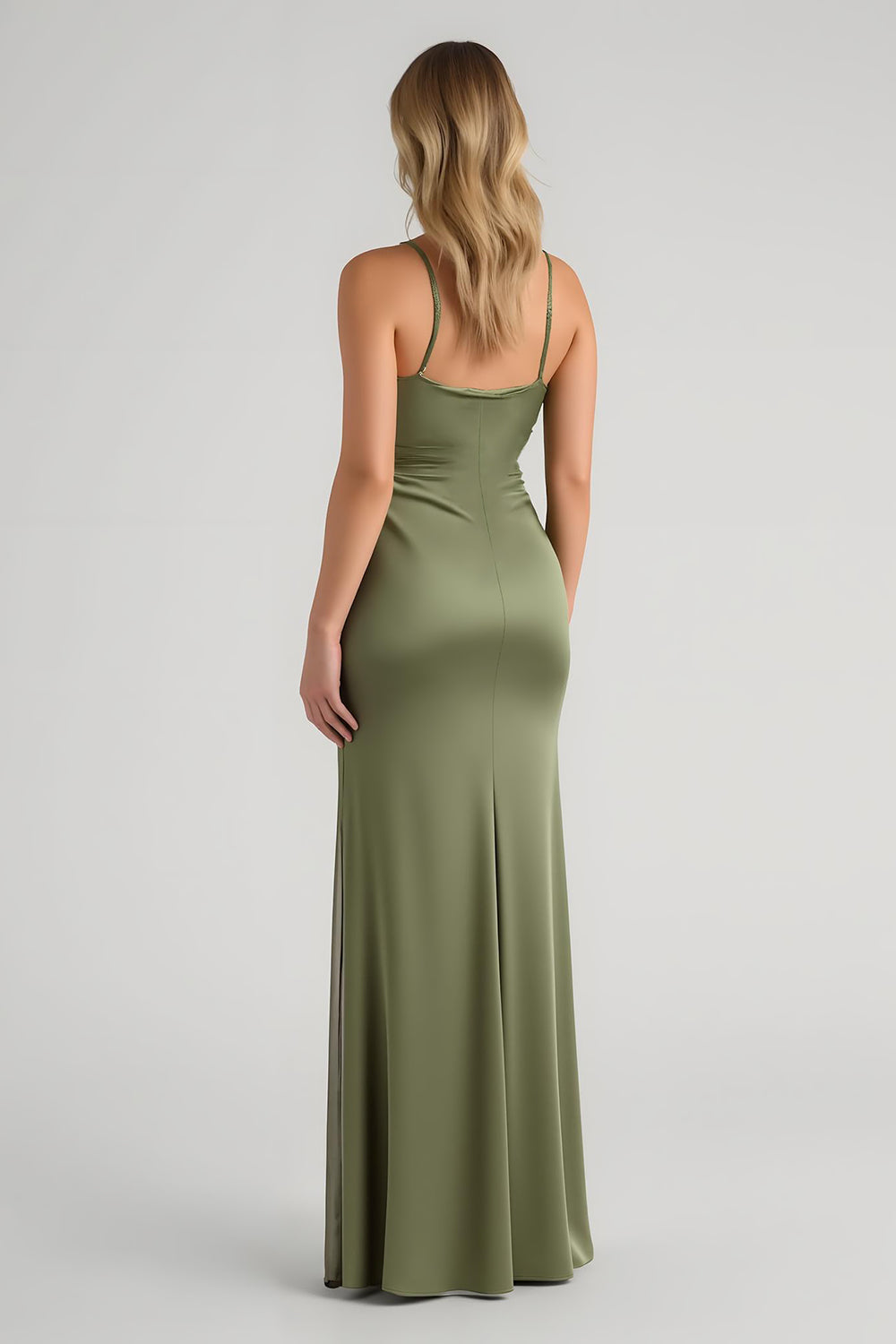 Olive Sheath Satin Maxi Bridesmaid Dress
