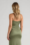Olive Sheath Satin Maxi Bridesmaid Dress