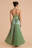 Sage Green Halter A-Line Pleated Bridesmaid Dress