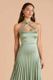Sage Green Halter A-Line Pleated Bridesmaid Dress