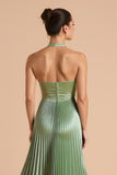 Sage Green Halter A-Line Pleated Bridesmaid Dress