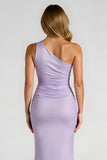 One Shoulder Lilac Sheath Bridesmaid Dress With Slit