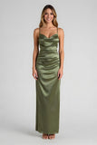 Sheath Satin Olive Spaghetti Straps Bridesmaid Dress