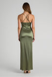 Sheath Satin Olive Spaghetti Straps Bridesmaid Dress