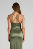 Sheath Satin Olive Spaghetti Straps Bridesmaid Dress