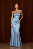 Strapless Mermaid Satin Light Blue Bridesmaid Dress