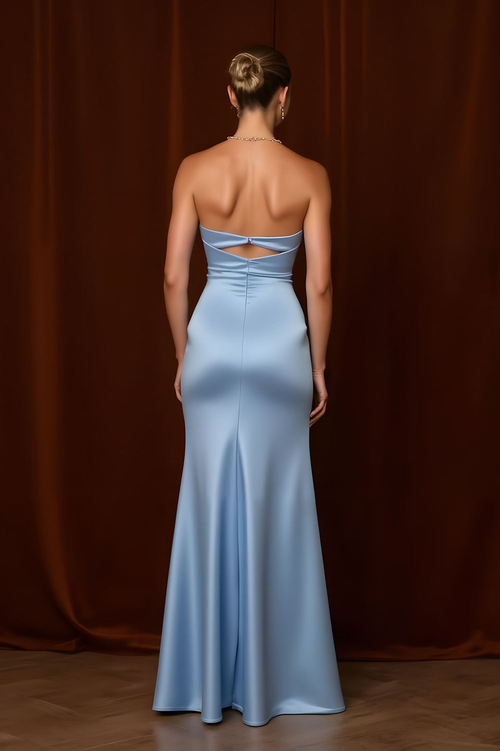 Strapless Mermaid Satin Light Blue Bridesmaid Dress