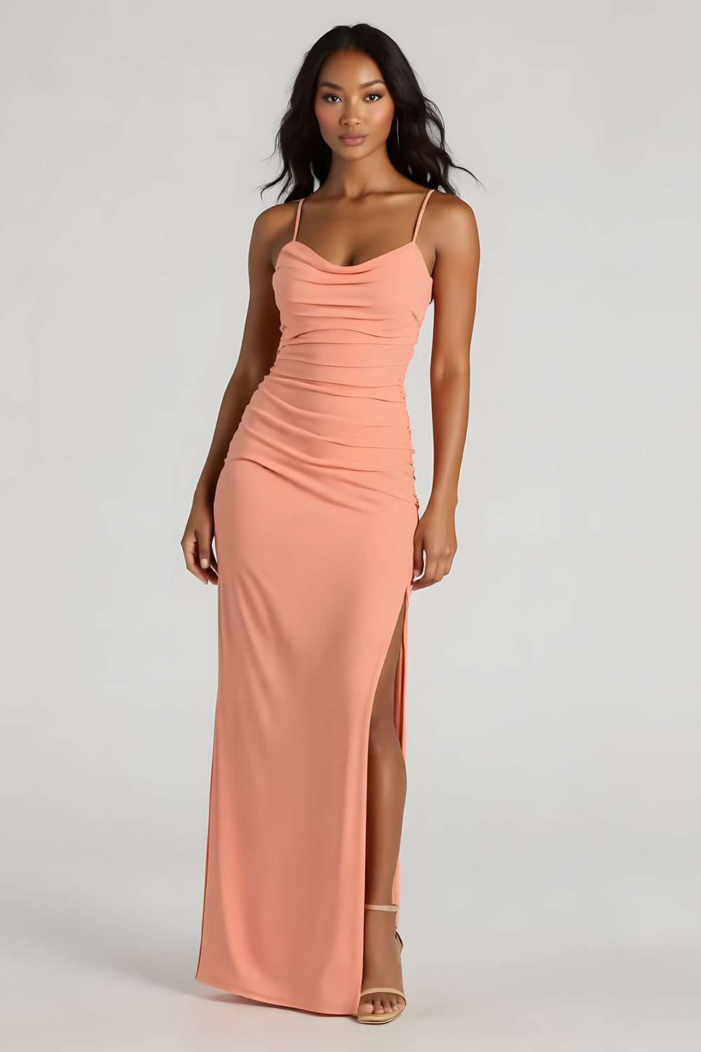 Spaghetti Straps Sheath Sunset Bridesmaid Dress With Slit