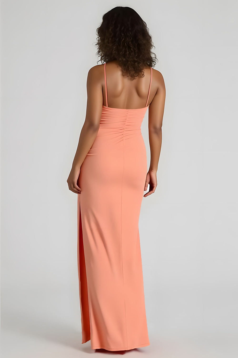 Spaghetti Straps Sheath Sunset Bridesmaid Dress With Slit