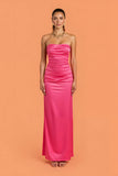 Hot Pink Strapless Sheath Maxi Bridesmaid Dress
