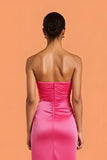 Hot Pink Strapless Sheath Maxi Bridesmaid Dress