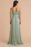 Off The Shoulder Chiffon A-Line Sage Green Bridesmaid Dress