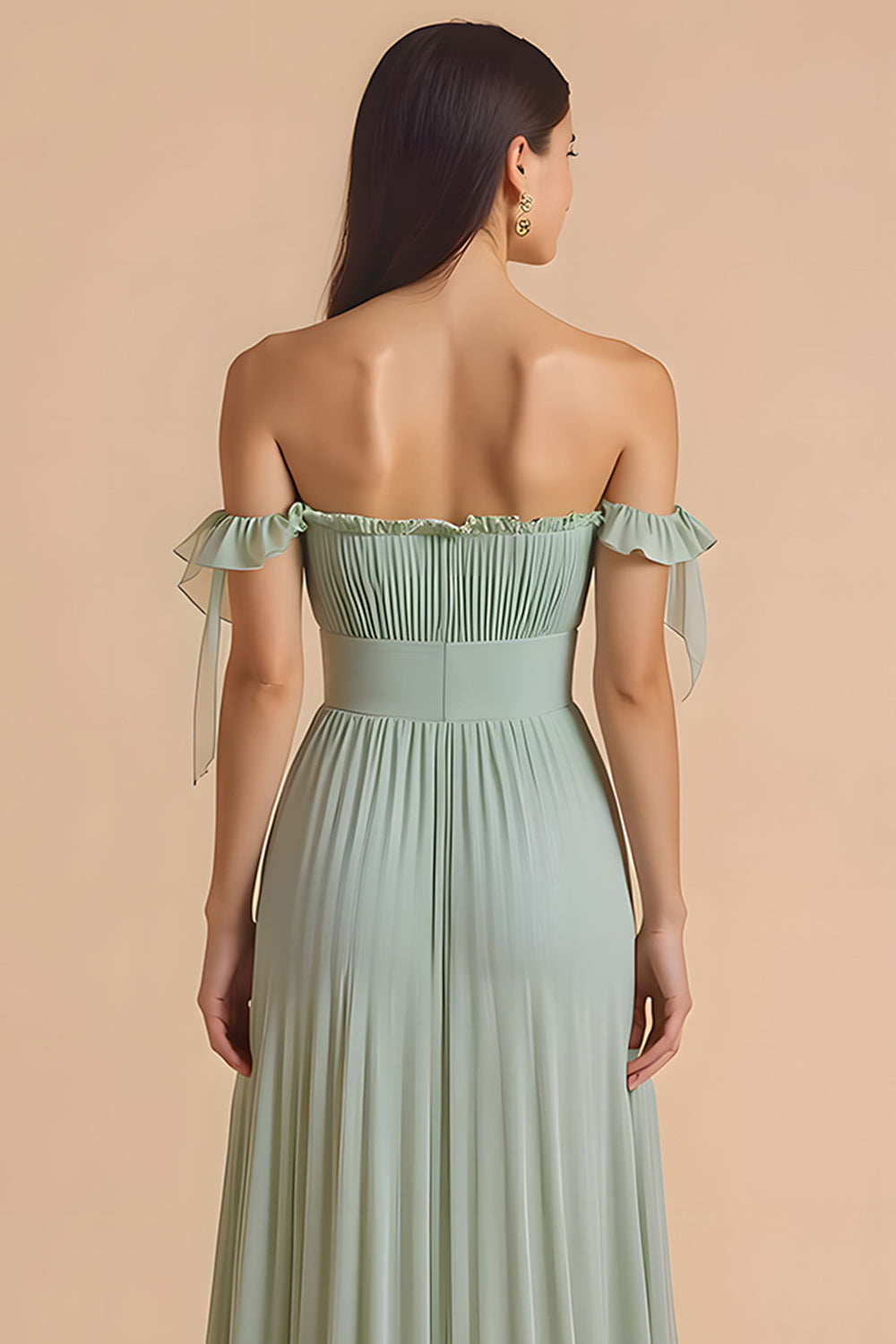 Off The Shoulder Chiffon A-Line Sage Green Bridesmaid Dress