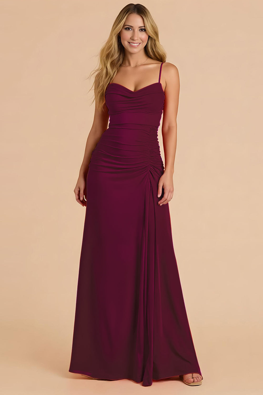 A-Line Spaghetti Straps Burgundy Bridesmaid Dress